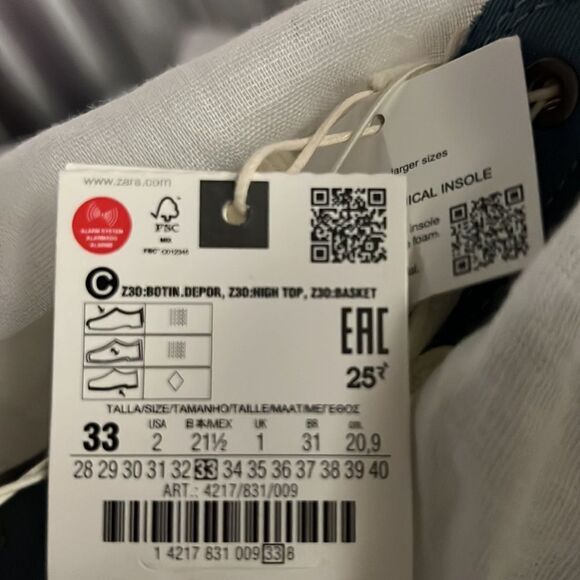 ZARA Kids | Blue | COTTON HIGH TOP SNEAKERS - Picture 5 of 8